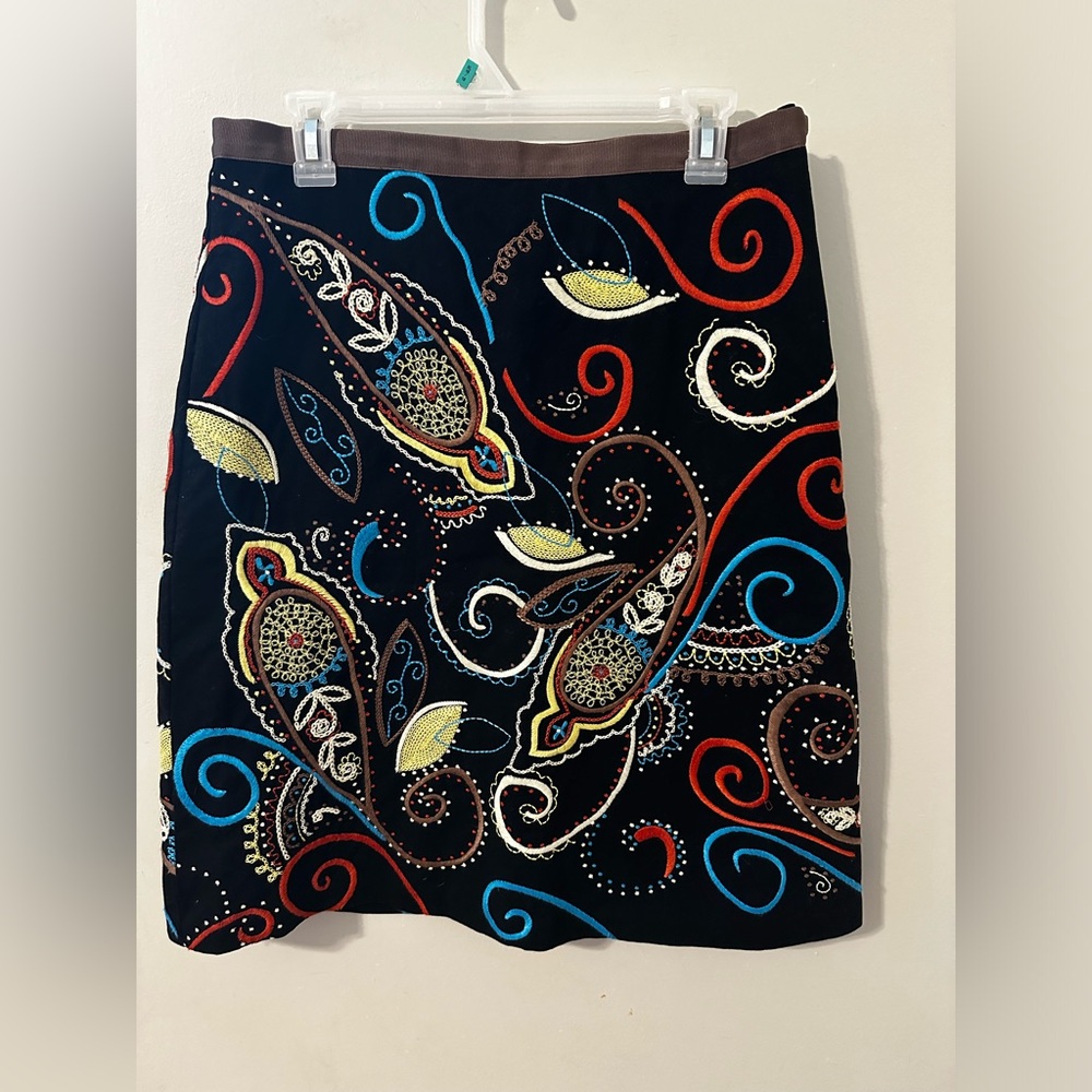 Boden Black A-Line Skirt with Colorful Paisley Design